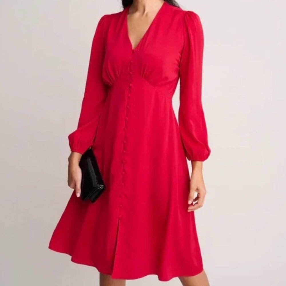 UNTUCKit Red Long Sleeve Button Front Midi Dress
